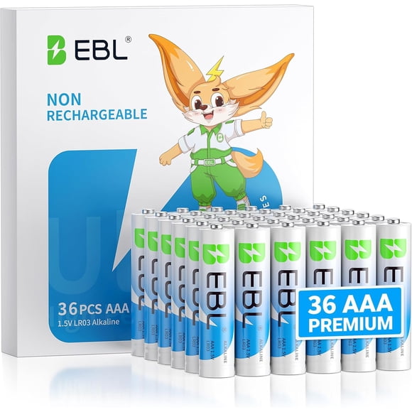 Piles AAA EBL 36 Unités, Piles AAA Alcalines 1,5 V Haute Capacité Ultra Longue Durée pour Tous Vos Appareils, Durée de Conservation de 10 Ans