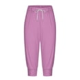 thumbnail image 4 of Ladies Casual Pants Solid Elasticized High Waist Joggers with Drawstring Purple L, 4 of 6