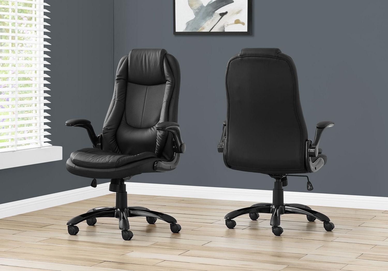 Monarch Specialties Office Chair, Adjustable Height, Swivel, Ergonomic, Armrests, Computer Desk, Work, Metal, Pu Leather Look, Black, Contemporary, Modern