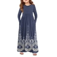thumbnail image 1 of Teen Girls Tiered Maxi Dress, Solid Color Layered Ruffle Dress with Pockets, Bohemian Style for Party, Photo Shoot, and Holiday. 160Navy, 1 of 4