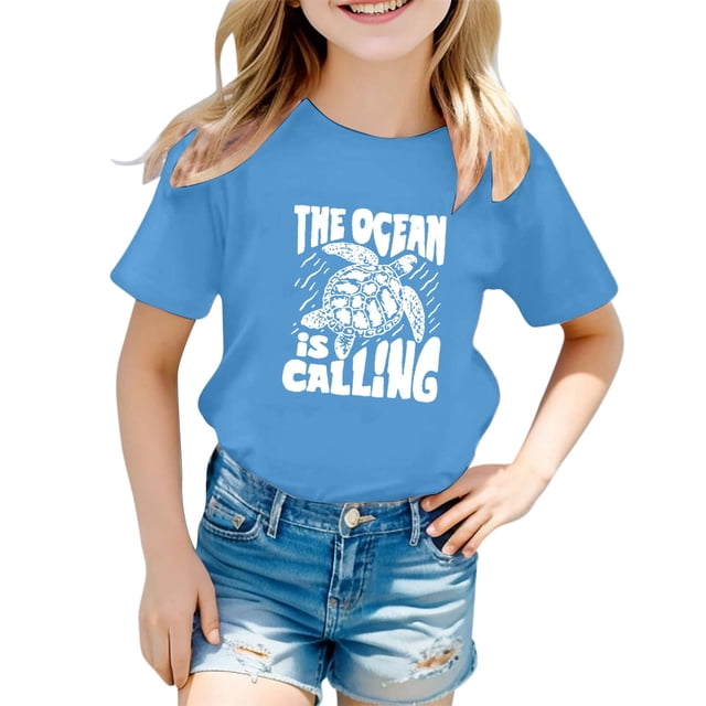 Crop Tops pour Enfants 9-10 Filles Vêtements pour Filles Juniors Motif Lettre Décontracté Multicolore Col Rond Manches Courtes