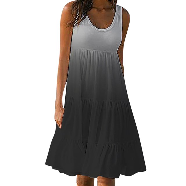 Babysbule Liquidation Robes d'Été pour Femmes, Mode Féminine Vacances Été Dégradé Imprimé Sans Manches Robe de Plage Fête