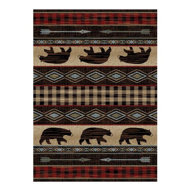 Mayberry Rug LK2020 5X8 5 ft. 3 in. x 7 ft. 7 in. Lodge King Bear Down Area Rug, Red