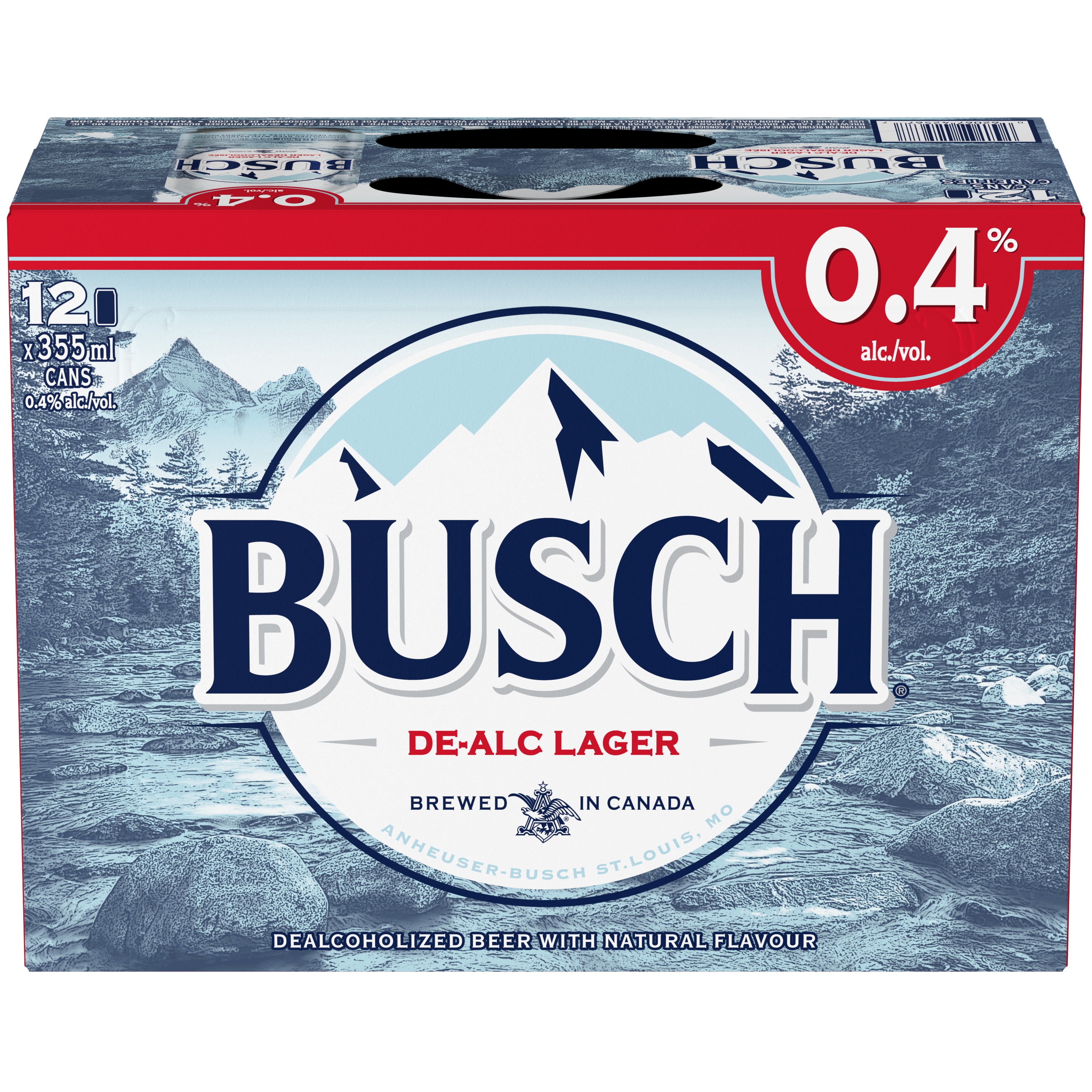 Busch De-alcoholized Beer, 355mL Cans, Smooth Taste, 0.4% Alcoholic Beer