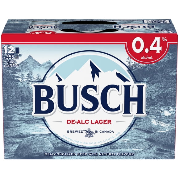 Busch De-alcoholized Beer, 355mL Cans, Smooth Taste, 0.4% Alcoholic Beer