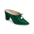 thumbnail image 1 of BLISSFUL STEP Women's Pearl Bow Block Heel Slides Mules Dark Green 8, 1 of 7