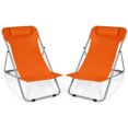 thumbnail image 1 of Costway Ensemble de 2 Chaises de Plage Portables 3 Positions avec Appui-Tête Orange, 1 of 10