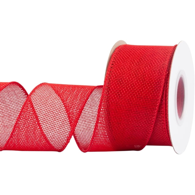 Joycrosso Burlap Wired Edge Ribbon 2 inch x 10 Yards, Red, Ideal for Crafting, Gift Wrapping, Wreath, Christmas Tree, and Rustic Wedding Decorations