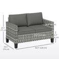 thumbnail image 3 of Outsunny Canapé de Patio 2 Places, Sofa d'Extérieur en Rotin avec Coussins, Gris Foncé, 3 of 10