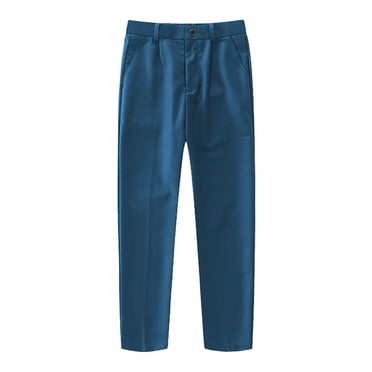 PMVFHDE Pantalon Garçon Pantalon Habillé à devant Plat pour Garçons Taille Ajustable Tenues d'École Pantalon Vêtements Garçon Bleu Ciel,110