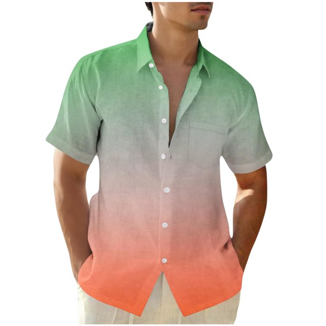 Chemises pour Hommes, Chemise à Manches Courtes à Col Rabattu Dégradé Mode Décontractée pour Hommes