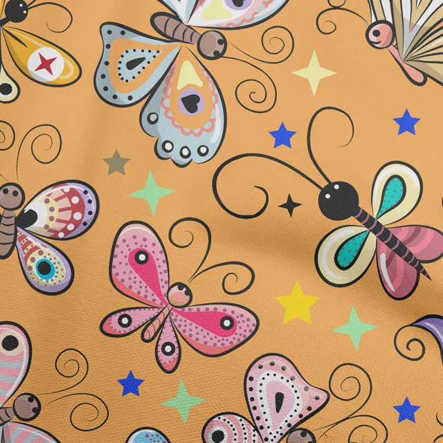 oneOone Velvet Dark Yellow Fabric Butterflies Craft Projects Decor Fabric Printed By The Yard 58 Inch Wide-TL
