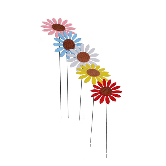 K-411 Set Of 5 Sunflower Garden Stakes Decorative Wooden Plant Markers For Flower Beds Vegetable Gardens Outdoor Yard Decor Size 11.81 Inches