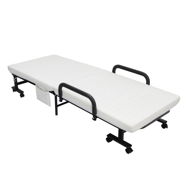 Giantex Lit Pliant pour Invités, Lit Simple avec Matelas et Cadre en Métal Robuste, Lit Pliant Réglable avec Sac de Rangement, Lit de Repos Portable avec Roulettes pour la Maison, le Bureau, l'Extérieur (Blanc)