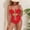 #459-Red, variant on Warop Women's One-Piece Swimsuit, Low Back Design with Metal Star Accents, Wave Pattern for Beach and Pool Swimming
