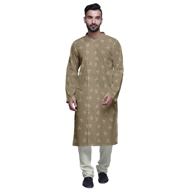 Atasi Kurta Pyjama de Designer pour Hommes Imprimé Style Angrakha Vêtements d'Été Décontractés
