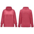 thumbnail image 5 of Bigersell Polyester Knit Turtleneck Sweater Women Plus Size Fall Winter Knitted Long Sleeve Pullover Sweaters Buttons Cuff Sleeve Ladies Sweaters Tops Y-Watermelon Red 3XL, 5 of 5