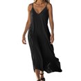 thumbnail image 1 of VEKDONE Robe d'Été Sans Manches en Coton et Lin Uni à Col en V pour Femme Jupe Noire P, 1 of 6