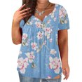 thumbnail image 2 of Summer Savings Clearance RKSTN Plus Size Tops For Women V-Neck Flowers Print Short Sleeve T-Shirt Button Summer Tops Blouse, 2 of 6