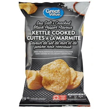 Croustilles cuites à la marmite Great Value à saveur de sel de mer et de poivre noir concassé