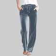 thumbnail image 2 of Plebaso Womens Velvet Pants Elastic Waist Drawstring Lounge Pants Straight Leg Trousers with Pockets, 2 of 5