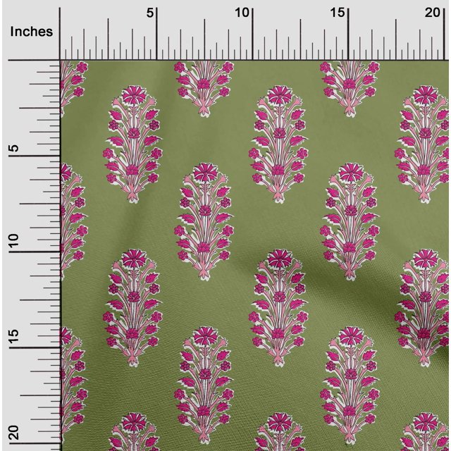 oneOone Georgette Viscose Fabric Leaves & Floral Block Print Fabric BTY 42 Inch Wide