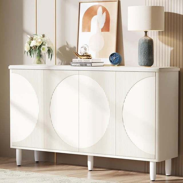 Tribesigns Buffet Cabinet Sideboard with Storage, 59.4-Inch Storage Cabinet Modern Sideboard Buffet Table with Doors for Living Room Kitchen Dining Room (White)