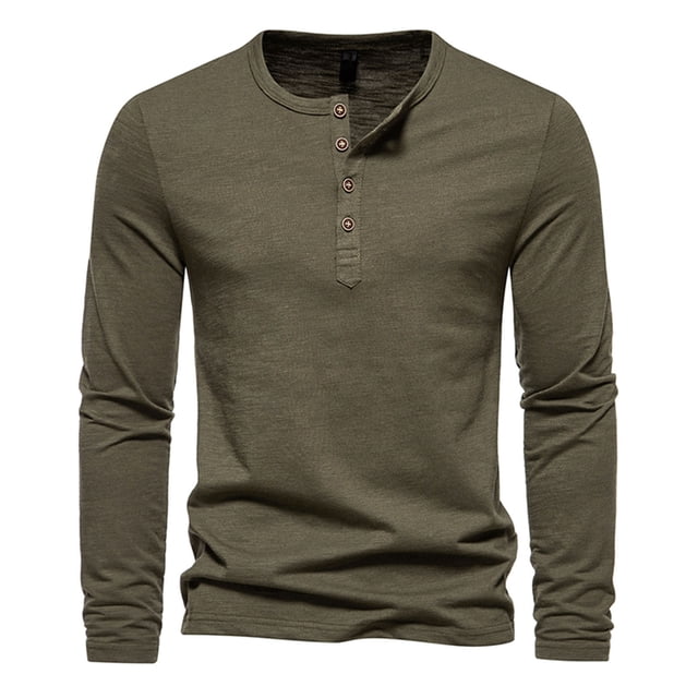 Yuyuzo Men Basic Tops Long Sleeve 1/4 Button Notch V Neck Cozy Fall Casual Shirts Blouse Solid Color