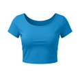 thumbnail image 1 of VSSSJ Hauts Courts pour Femmes Manches Courtes Col Rond Extensible Chandail Décontracté Ajusté Uni Confortable Été Basique T-Shirts Courts Bleu Ciel Taille Unique, 1 of 5