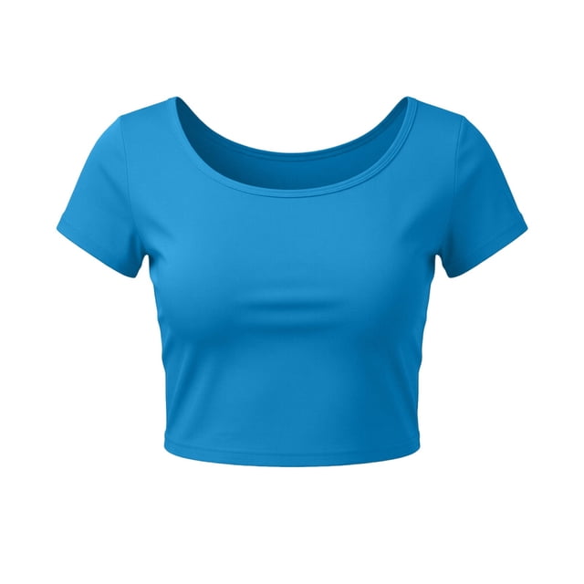 VSSSJ Hauts Courts pour Femmes Manches Courtes Col Rond Extensible Chandail Décontracté Ajusté Uni Confortable Été Basique T-Shirts Courts Bleu Ciel Taille Unique