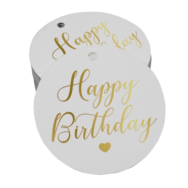 Inkdotpot Pack Of 50 Happy Birthday Favor Paper Tags Craft Real Gold Foil Hang Tags
