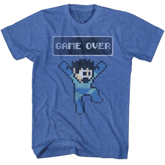 Mega Man Capcom Video Game Game Over Retro Royal Heather Adult T-Shirt Tee