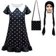 thumbnail image 1 of HAWEE Robe de Costume de Wednesday Addams avec Sac pour Enfants, Robe d'Uniforme Noire d'Halloween pour Filles Robe de Costume Addams pour Fête Cosplay, 1 of 5