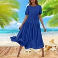 thumbnail image 2 of AherBiu Robes Fluides pour Femmes 2024 Été Robe Maxi à Col Rond Ample à Étages à Manches Courtes Longue Robe, 2 of 6