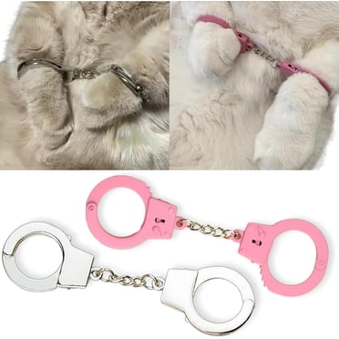 Tingzi Cat Handcuffs Toy Cat Handcuffs Funny Cat Handcuffs Mini Cat Handcuff Mini Cat Handcuffs Cat Photography Props Stainless Steel Pet Toy Handcuffs Mini Pet Handcuff Suitable for Most Pets