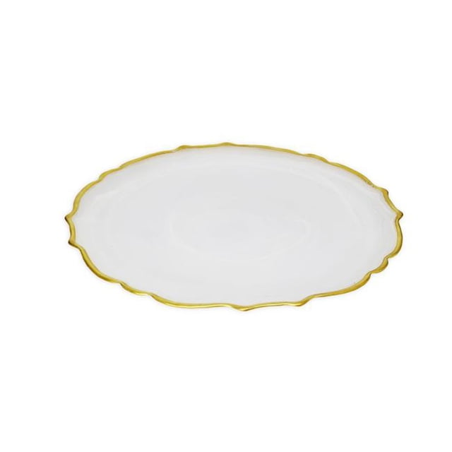Classic Touch CD407AW Assiettes de Dîner Blanches en Albâtre avec Bordure Dorée, Ensemble de 4