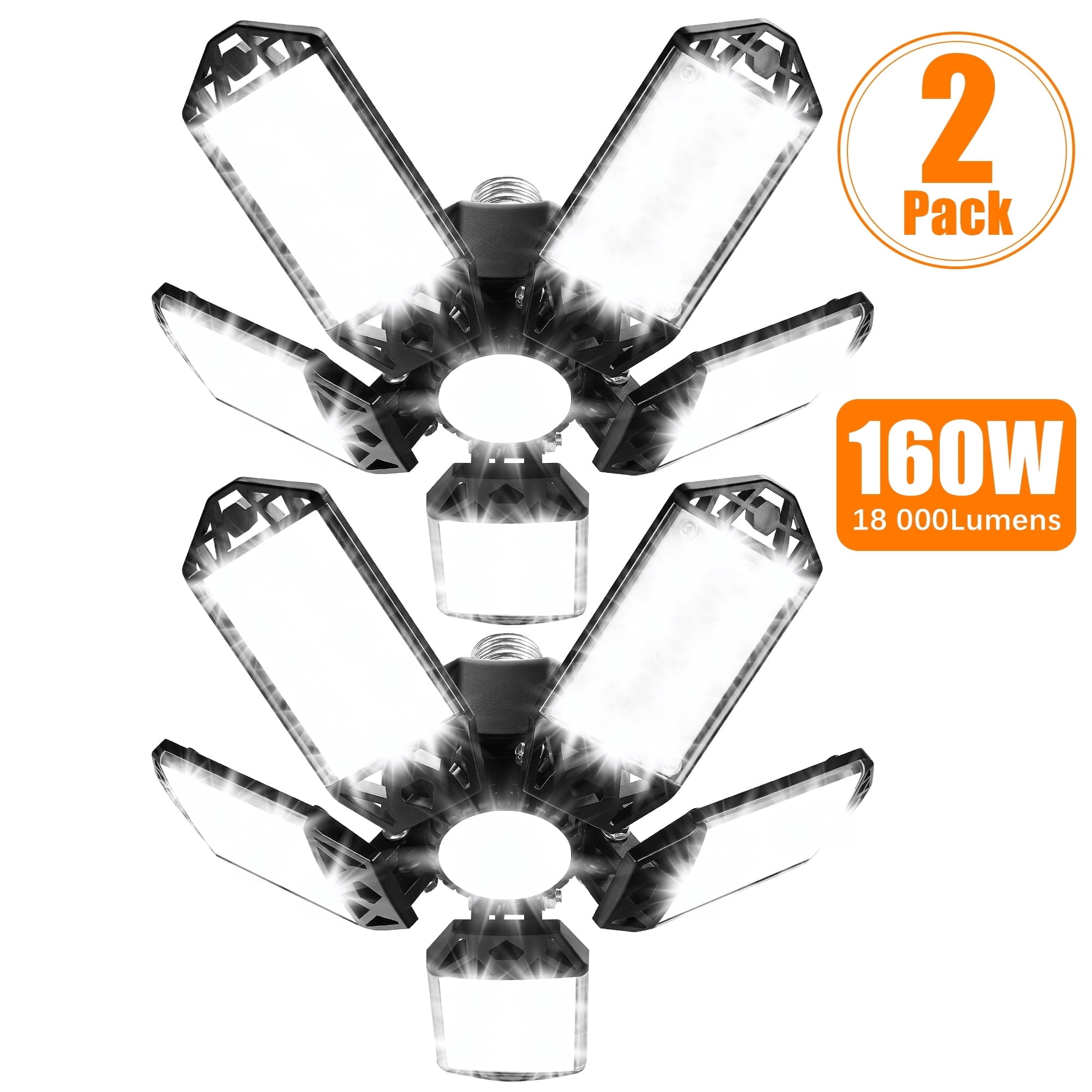 2 Pack LED Garage Lights, 160W 18000LM 6500K Deformable LED Garage ...