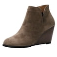 thumbnail image 2 of Mikilon Bottines Courtes pour Femmes en Suède à Talons Compensés avec Fermeture Éclair, Couleur Unie, Bout Rond, 2 of 7