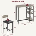 thumbnail image 2 of Kojooin 3 Piece Bar Table Set with 2 Upholstered Counter Stools 3 Tier Storage Shelves Steel, 300LB Capacity Compact Dining for Apartments, Small Kitchens, Breakfast Nooks, Space Saving, 2 of 7