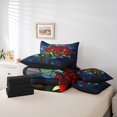 thumbnail image 4 of Red Roses 7 Pieces Bedding Set King,Nature Garden Blooming Flowers Romantic Bed in a Bag for Adults,Artistic Stained Glass Style Patchwork Comforter Set with Sheets,Pillow Covers, 4 of 5