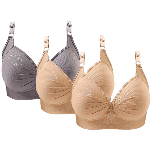 Bras for Women, 3PCS Womans Printing Gathered Together Large Size Daily Bra Underwear No Rims