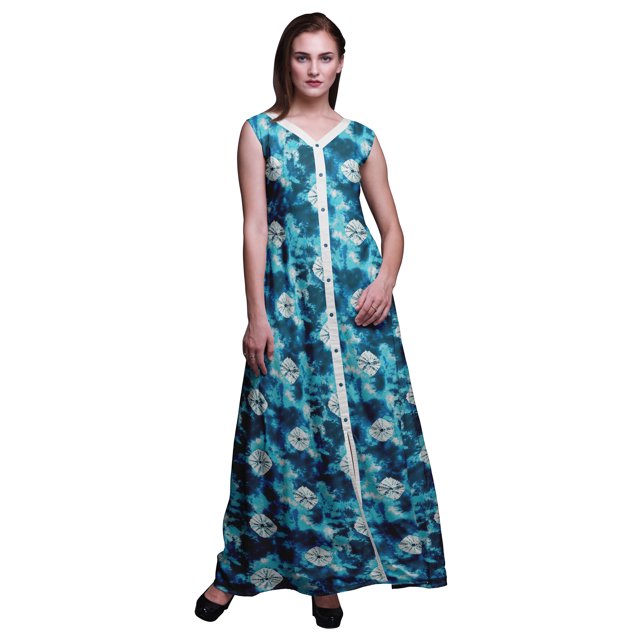 Bimba Robe Maxi Sans Manches à Fente avant Imprimée Teinture sur Nœuds Été Printemps pour Femmes - XX-Grand