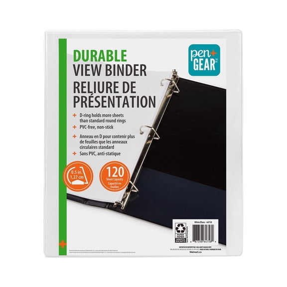 PEN+GEAR 1/2 » DURABLE VIEW BINDER, Slant D-Ring, Blanc