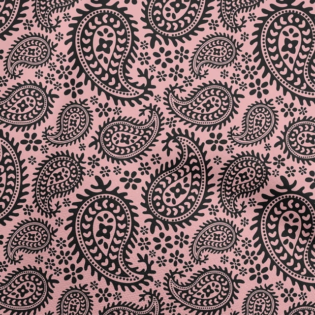 oneOone Polyester Spandex Medium Pink Fabric Asian Paisley Block Sewing Material Print Fabric By The Yard 56 Inch Wide