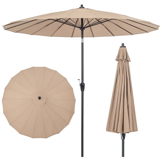 Costway Parasol de Terrasse Rond de 9 Pi avec Inclinaison à Bouton-Poussoir, Manivelle, Toit Ventilé en Beige. Comprend un Auvent de 9 Pieds de Diamètre en Tissu polyester Résistant à la Décoloration, Supporté par 18 Nervures Robustes en Fibre de Verre et un Poteau en Aluminium Antirouille. Comprend un Mécanisme d'Inclinaison à Bouton-Poussoir pour un Ombrage Ajustable et une Manivelle pour une Ouverture et une Fermeture Faciles. le Parasol a un Dessus Ventilé pour la Circulation d'Air et la Stabilité, Convient à une Utilisation Extérieure dans les patios, Jardins Ou Zones au Bord de la