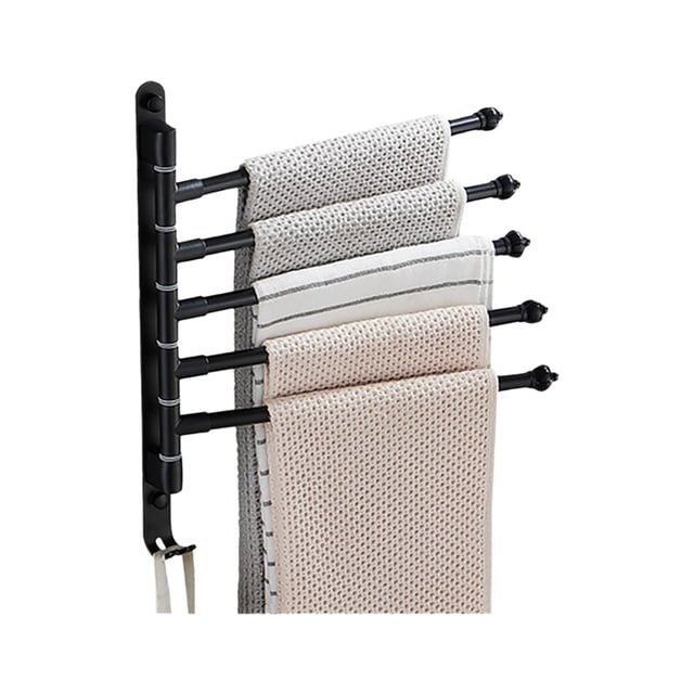 Swivel Out Towel Racks with Hooks 5-Bars Foldable Arms Bath Towel Hanger Wall Mount Towel