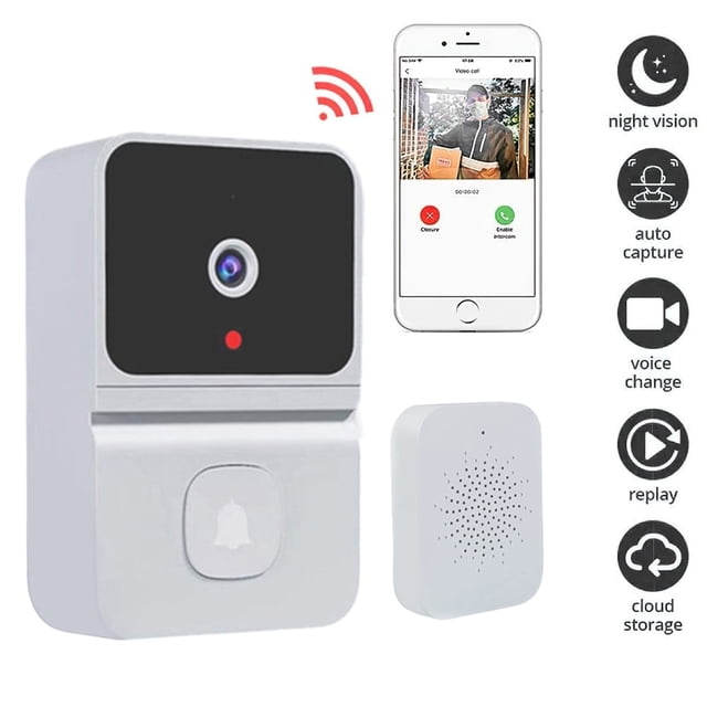 Caméra Sans Fil à Sonnette Vidéo Alimentée par Batterie avec Détection de Mouvement à Carillon, Fonctionnement Audio Bidirectionnel via Application