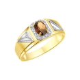 thumbnail image 4 of RYLOS Men's Rings Yellow Gold Plated Silver Classic 7X5MM Oval Gemstone & Diamond Ring Smoky Quartz June Birthstone Rings For Men Size 9, 4 of 7