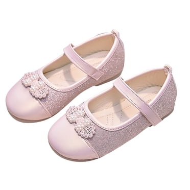 LOVZFMLL Chaussures de Fille Robe Mary Jane Chaussures de Princesse Ballerines pour Filles Paillettes Talons Bas Mariage Fête Chaussures pour Tout-Petit Petite/grande Enfant Rose 3,5-4 Ans
