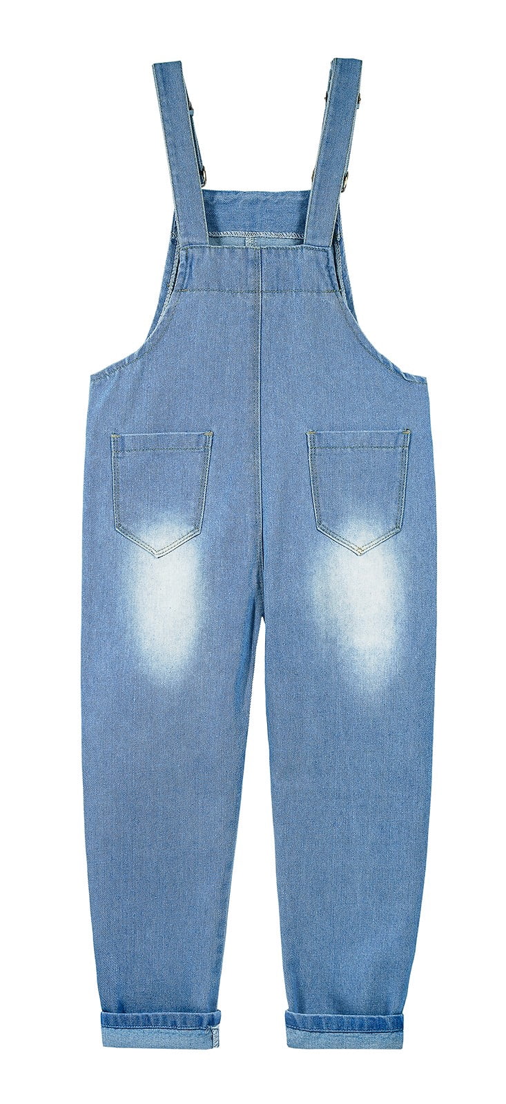 KIDSCOOL SPACE Girls Slim Ripped Holes Scratched Fashion Jeans Overalls Blue,6-7 Years